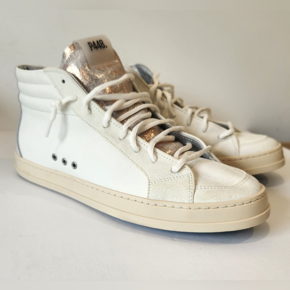 NWOB P448 Skate High Top Sneakers Distressed Rose Gold Size 40 US 9.5